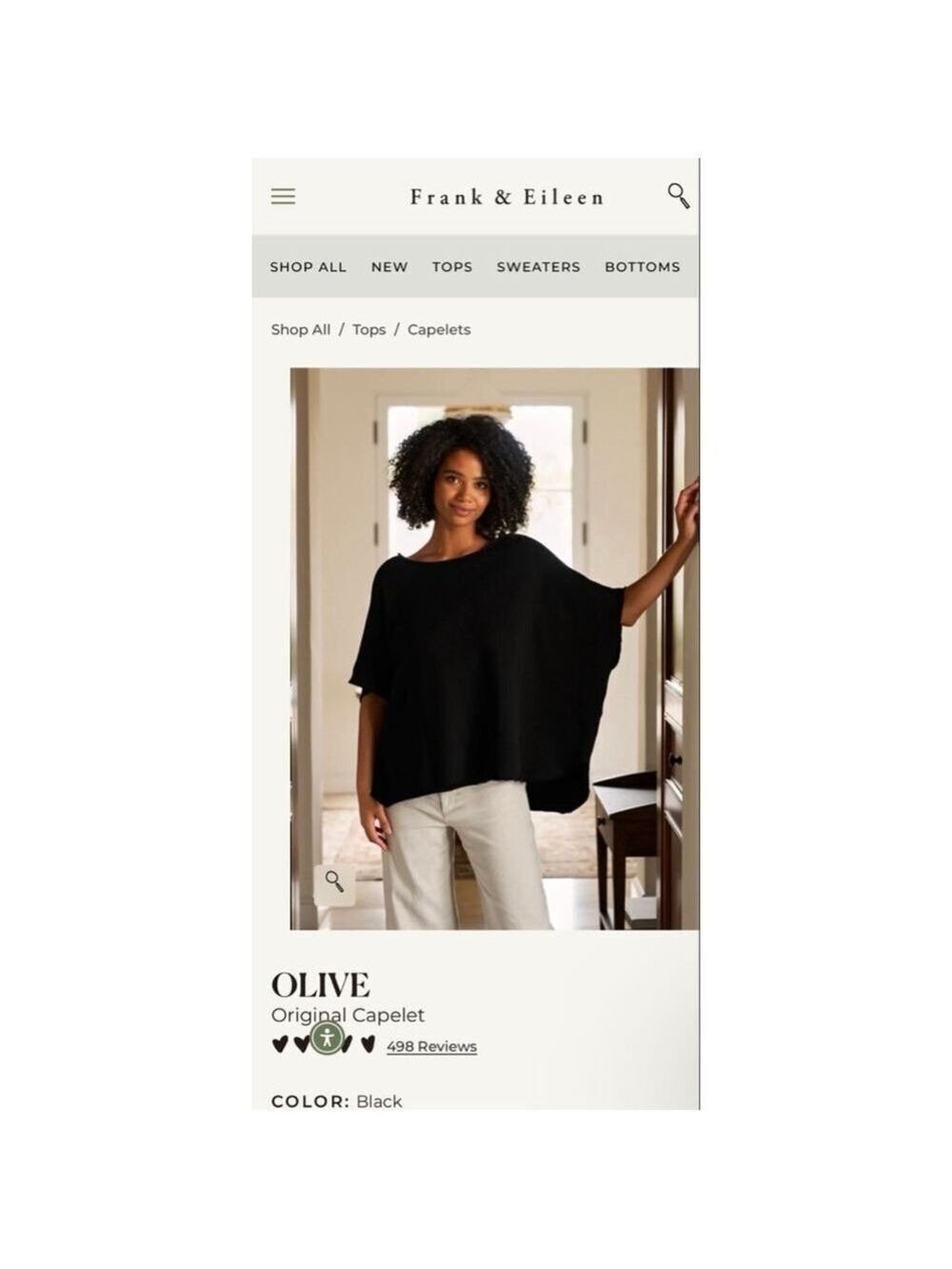 New Frank & Eileen Black Olive Original Triple Fleece Capelet OS